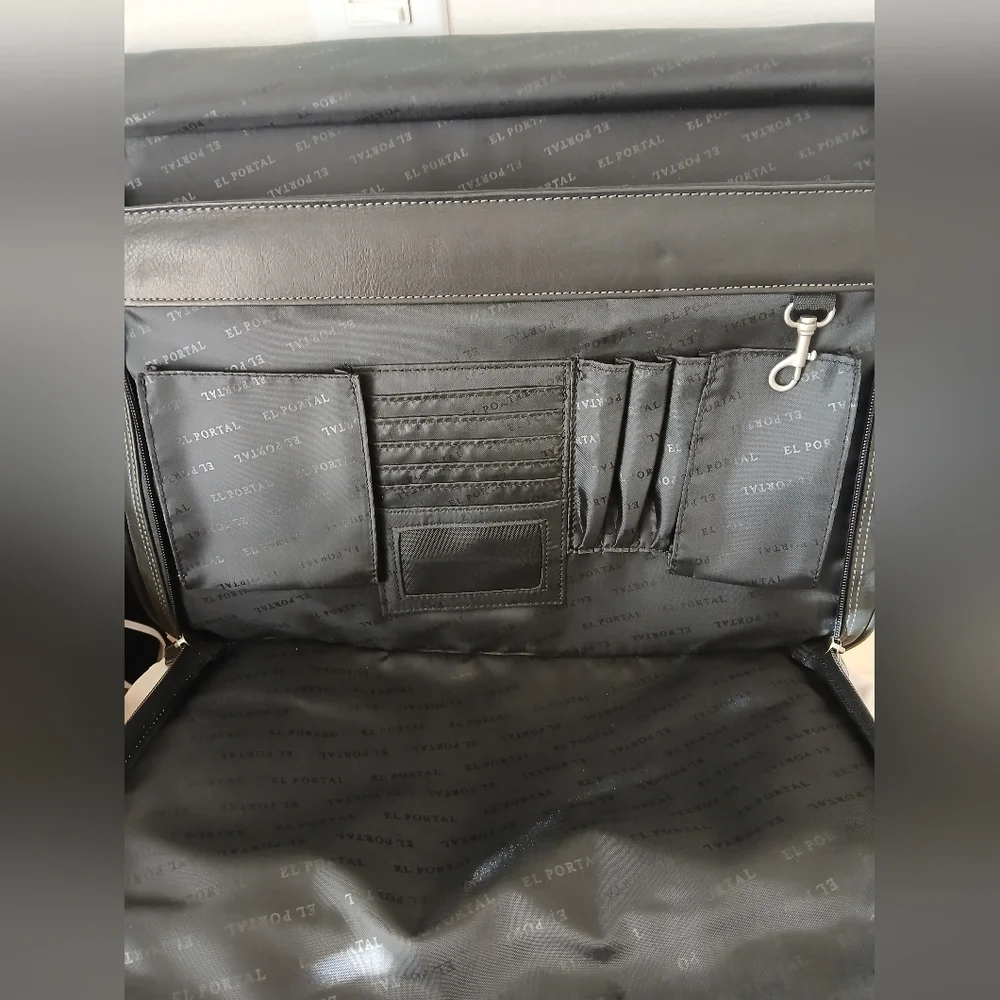 Business EL PORTAL Black Leather MESSENGER Office Work BRIEFCASE ATTACHE BAG